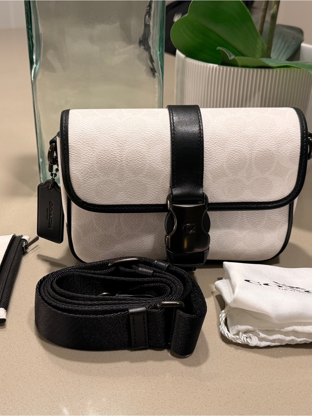 Coach League Crossbody Bag 19 White (Chalk) Signature Coated Canvas & Black Calf